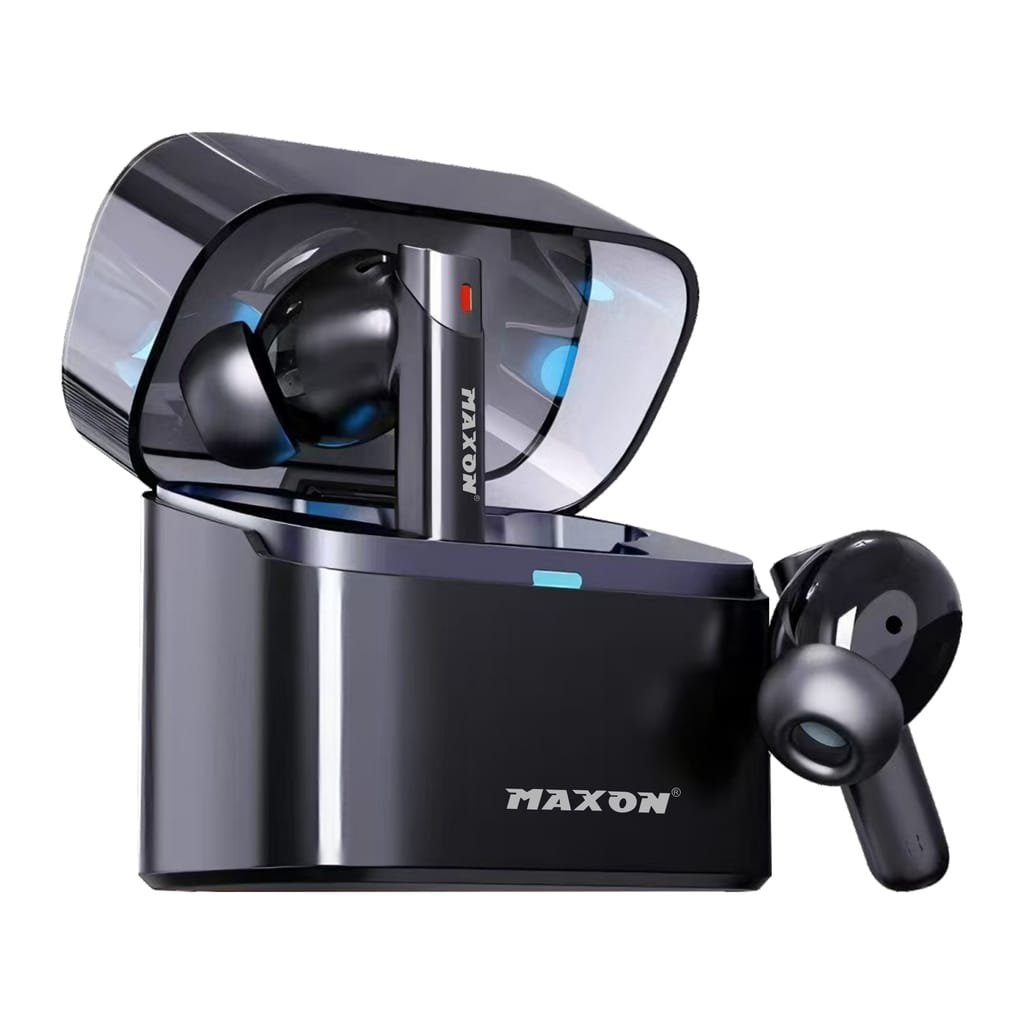 Maxon X20 Wireless Gaming Earbuds | Transparent Black Case | RGB LED Lights | Bluetooth 5.3 | 40ms Low Latency | ENC Mic | 30H Playtime